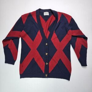 Miss‎ Pendleton Cardigan Womens M 100% Virgin Wool Sweater Navy Red **READ